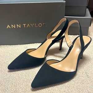 Ann Taylor Black Suede Slingback Pumps